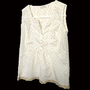 Fat Face White Embroidered Ruffle Sleeveless Top Yellow Womens Size 2 Blouse